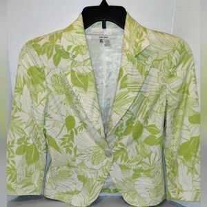 Zara Linen Blend Green and White Floral Blazer